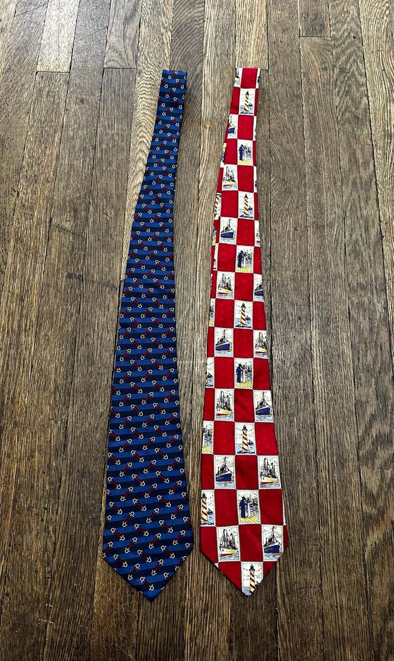 Lot of 2 Tommy Hilfiger 100% Silk Neckties Nautical Lighthouse Equestrian Patter